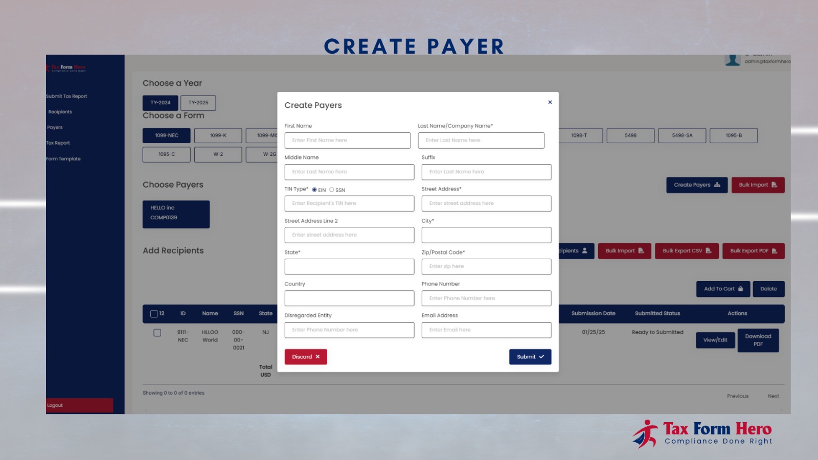 Tax Form Hero form creation and review workflow