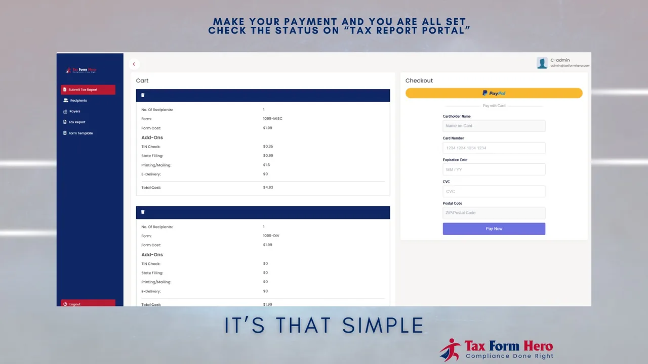 TaxFormHero add-on services selection screen