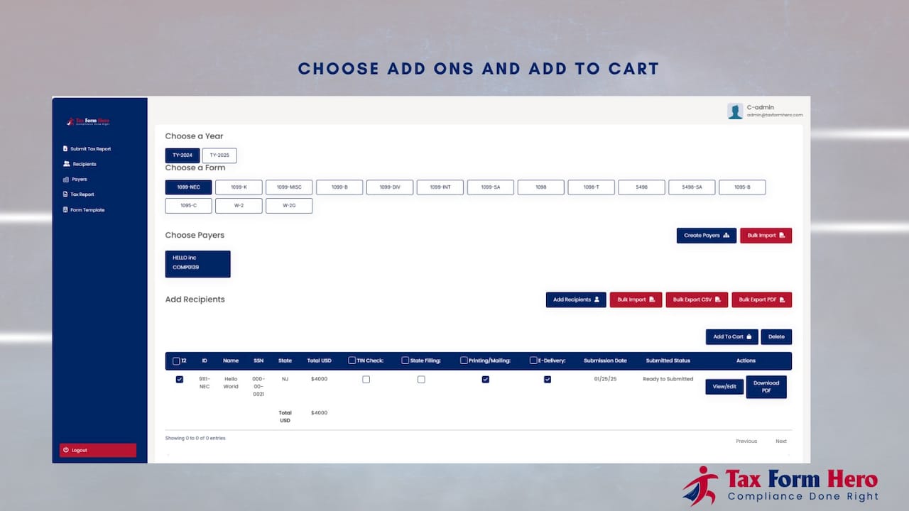 Tax Form Hero filing confirmation and status tracking
